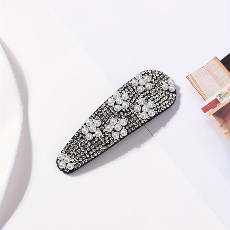 Rhinestone Snap Clip Faux Pearl Hair Clip for Women Girls Hair Accessories