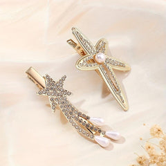 Rhinestone Starfish Hairpin Pearl Shooting Star Side Hair Clip for Women Girls