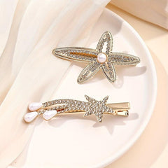 Rhinestone Starfish Hairpin Pearl Shooting Star Side Hair Clip for Women Girls