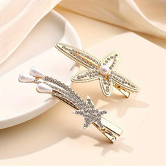 Rhinestone Starfish Hairpin Pearl Shooting Star Side Hair Clip for Women Girls
