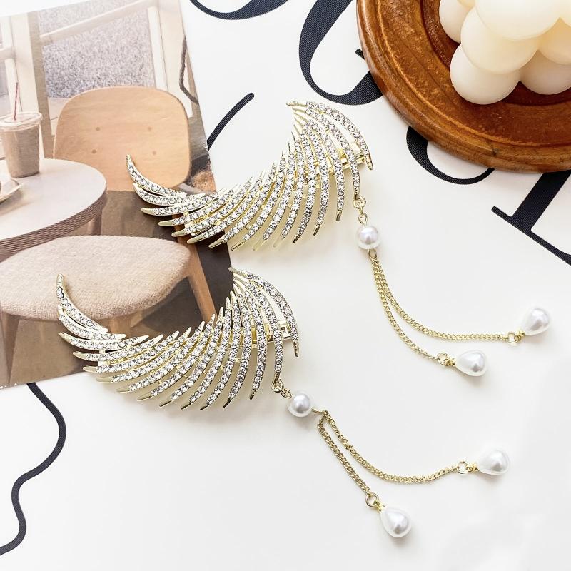 Feather Tassel Faux Pearl Hair Claw Clip Vintage Grip Hair Jaw Clip