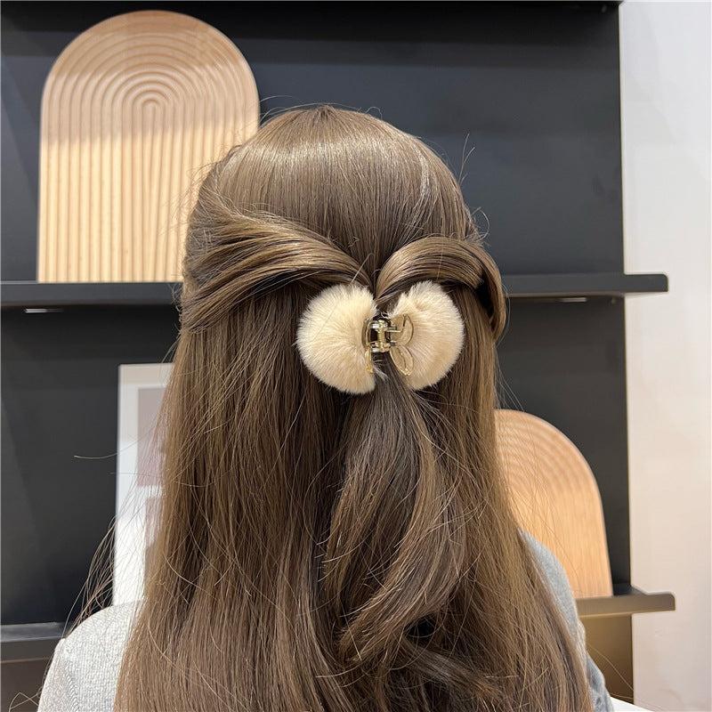 Plush Ball Hair Claw Clip Nonslip Shark Clip for Women Girls