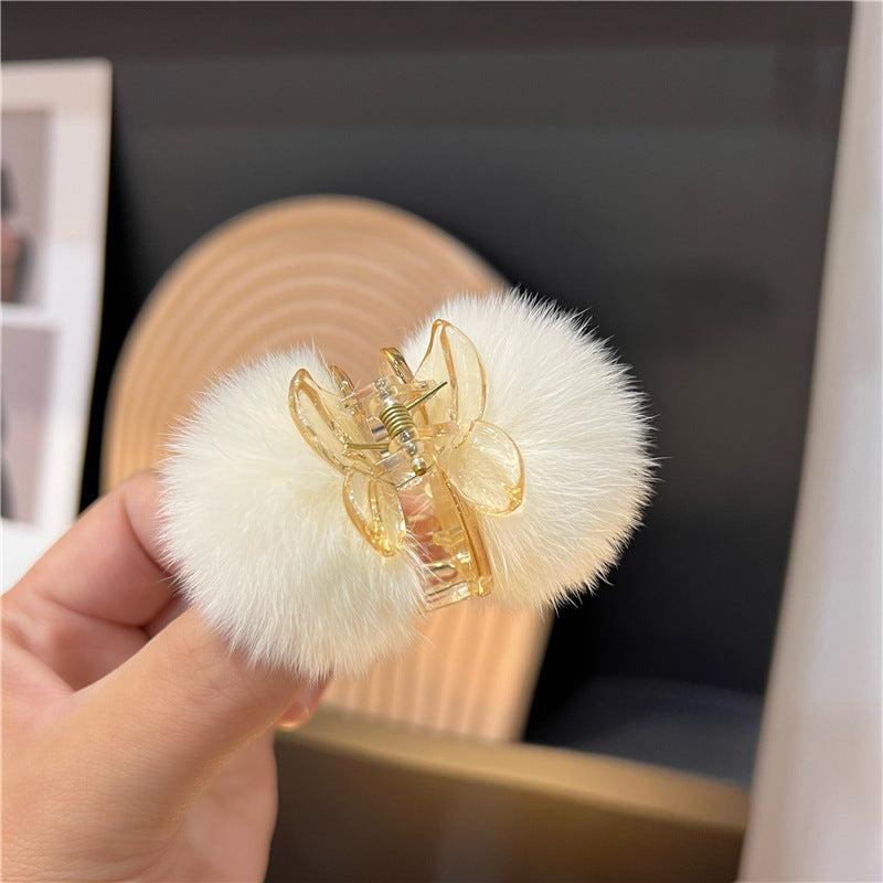 Plush Ball Hair Claw Clip Nonslip Shark Clip for Women Girls