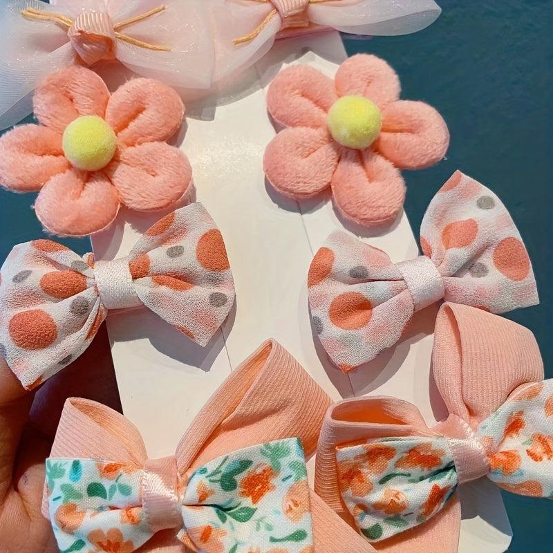 8pcs Baby Soft Bow Hair Clip Floral Printed Clip Sweet Hair Accessories