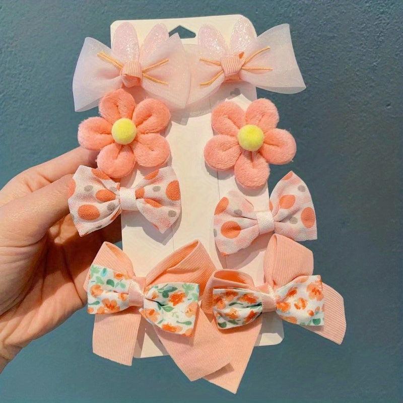 8pcs Baby Soft Bow Hair Clip Floral Printed Clip Sweet Hair Accessories