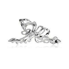 Silvery Ribbon Bow Hair Claw Clip Nonslip Ponytail Holder Hair Shark Claw Women