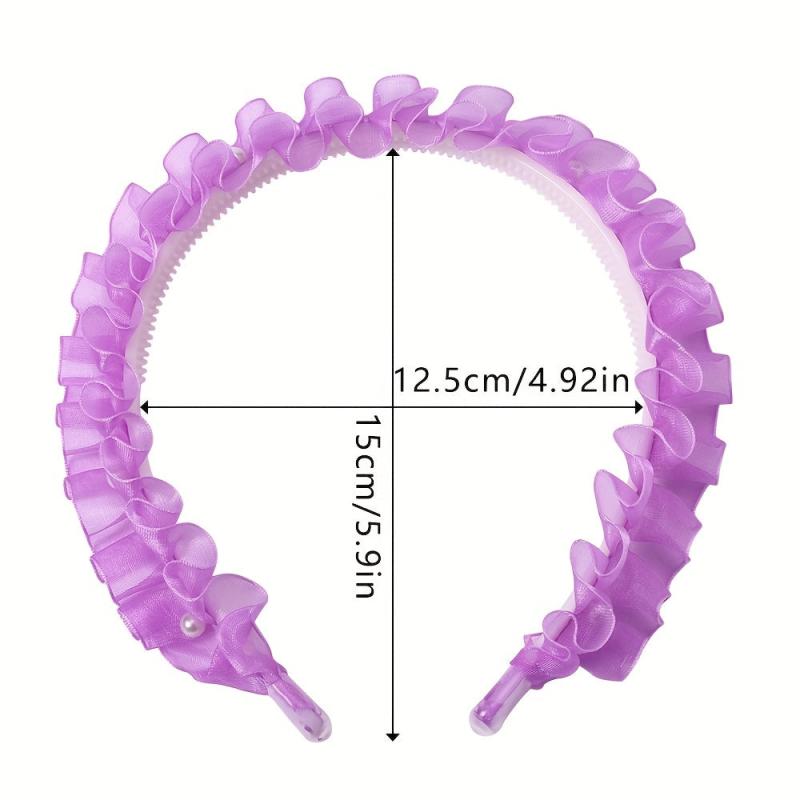 5pcs Sweet Headband Ruffled Hair Band Faux Pearl Decor Head Hoop