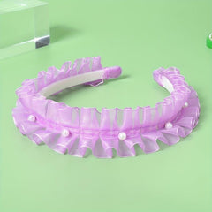 5pcs Sweet Headband Ruffled Hair Band Faux Pearl Decor Head Hoop