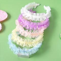 5pcs Sweet Headband Ruffled Hair Band Faux Pearl Decor Head Hoop