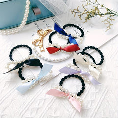 Faux Pearl Bow Hair Tie Headdress Prom Party Mother's Gift