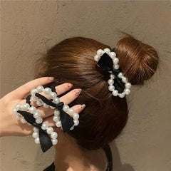 Faux Pearl Bow Hair Tie Headdress Prom Party Mother's Gift
