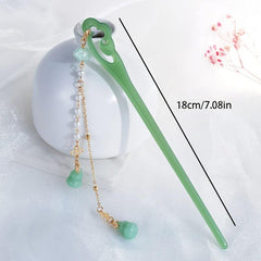 Vintage Chinese Hanfu Flower Tassel Hair Pin Acetate Jade Hairpin