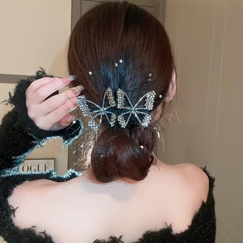 Vintage Crystal Butterfly Hair Clips Rhinestone Hairpins Barrettes