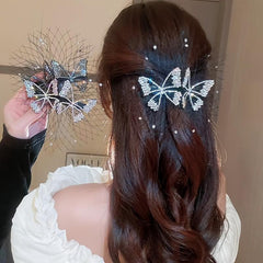 Vintage Crystal Butterfly Hair Clips Rhinestone Hairpins Barrettes