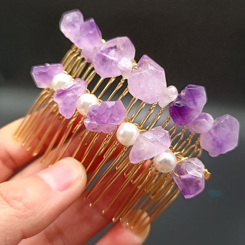 Amethyst Pearl Hair Comb Clip Headwear Accessories for Women