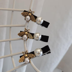 Vintage Bee Hair Clip with Faux Pearl Accent