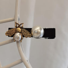 Vintage Bee Hair Clip with Faux Pearl Accent