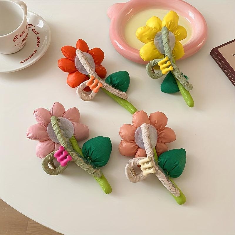 Cartoon Flower Hair Claw Ponytail Holder for Women Girls