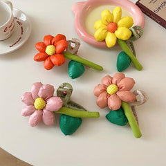 Cartoon Flower Hair Claw Ponytail Holder for Women Girls