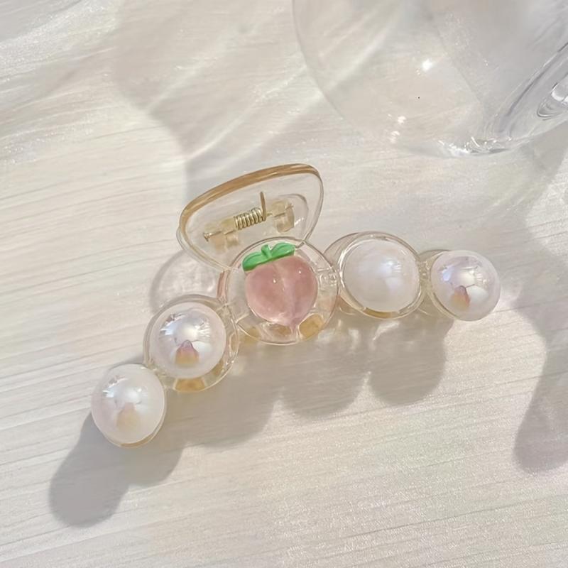 Faux Pearl Hair Claw Transparent Shark Claw Ponytail Holder Hair Accessories