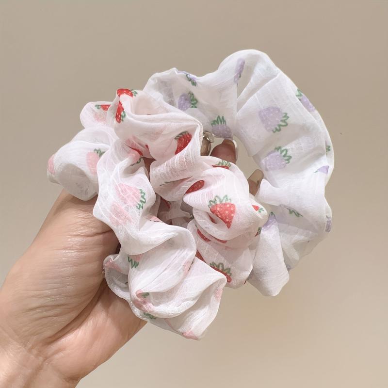 Strawberry Print Scrunchies Hair Tie Elastic Ponytail Holder Hair Accessories