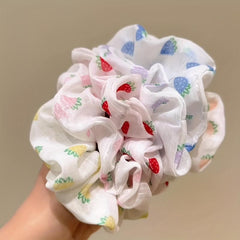 Strawberry Print Scrunchies Hair Tie Elastic Ponytail Holder Hair Accessories