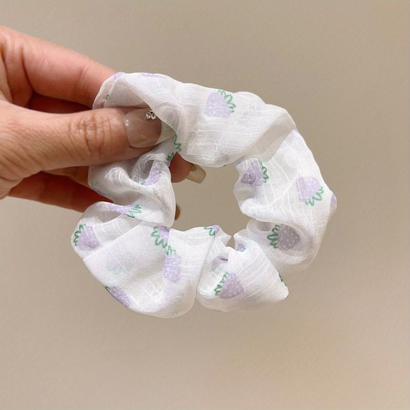 Strawberry Print Scrunchies Hair Tie Elastic Ponytail Holder Hair Accessories