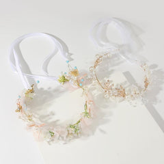 Faux Pearl Flower Headband Hand Braided Golden Leaf Tiara