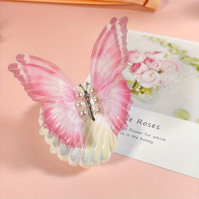 Butterfly Y2K Hair Clip Gradient Faux Pearl Duck Billed Clip Hair Accessory