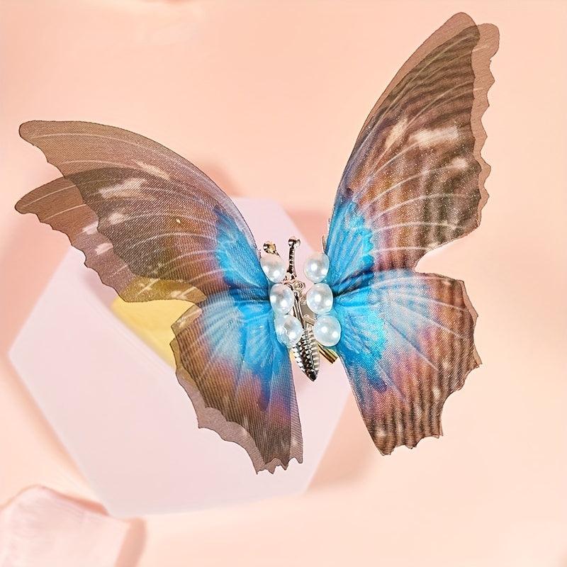 Butterfly Y2K Hair Clip Gradient Faux Pearl Duck Billed Clip Hair Accessory