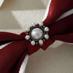 Red Faux Pearl Hair Clip Bow Hairpin for Daily Use