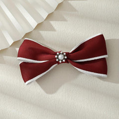 Red Faux Pearl Hair Clip Bow Hairpin for Daily Use