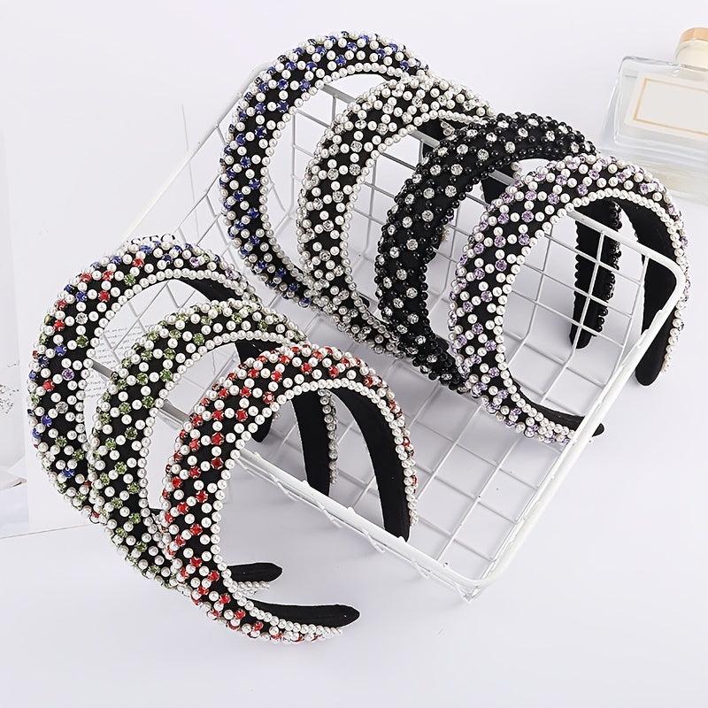 Baroque Faux Pearl Rhinestone Headband Glitter Hair Hoop