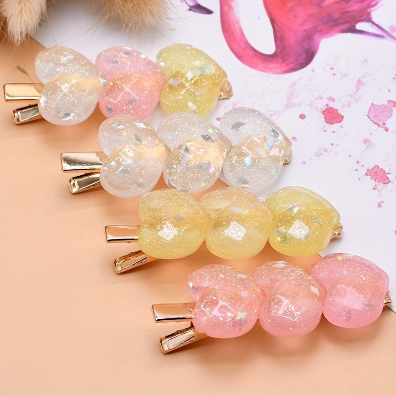 4pcs Glitter Heart Duck Billed Hair Clip Jelly Hair Clip for Girls