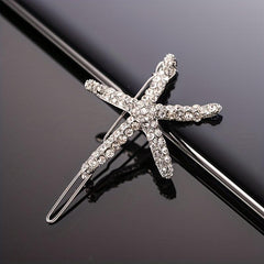 Ocean Series Rhinestone Starfish Hair Clip for Women Girls