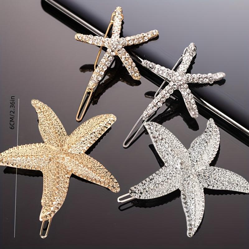 Ocean Series Rhinestone Starfish Hair Clip for Women Girls