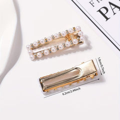 Hollow Alloy Hair Clip Duck Billed Clip Faux Pearl Rhinestone Hair Clip