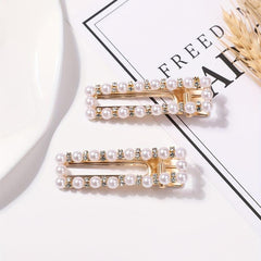 Hollow Alloy Hair Clip Duck Billed Clip Faux Pearl Rhinestone Hair Clip