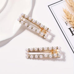 Hollow Alloy Hair Clip Duck Billed Clip Faux Pearl Rhinestone Hair Clip