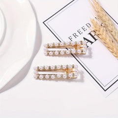 Hollow Alloy Hair Clip Duck Billed Clip Faux Pearl Rhinestone Hair Clip