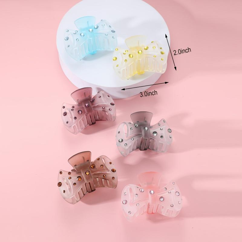 6pcs Rhinestone Bow Hair Claw Clip Non Slip Grip Hair Jewelry