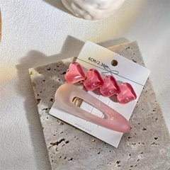2pcs Jelly Pink Hair Clip Heart Decor Duck Billed Clip For Side Hair Bang