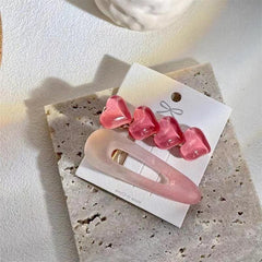 2pcs Jelly Pink Hair Clip Heart Decor Duck Billed Clip For Side Hair Bang