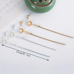 Ancient Style Butterfly Hairpin Faux Pearl Daily Golden Stick Chinese Style