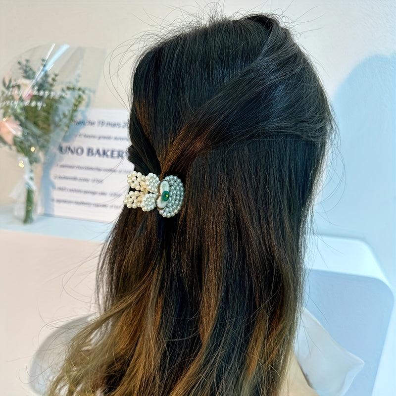 Rabbit Hair Claw Clip Bow Decor Faux Pearl Hair Clip for Women Girls