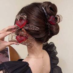 Heart Shape Decor Hair Claw Frosted Large Shark Claw Ponytail Holder