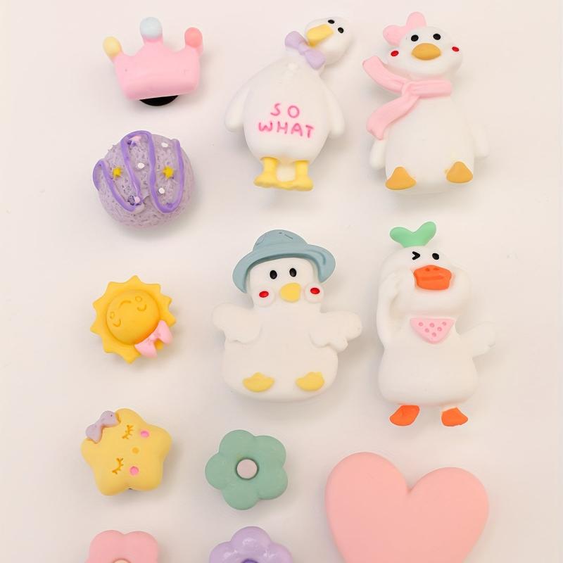 Resin Duck Crown Flower Shoe Charms Pack