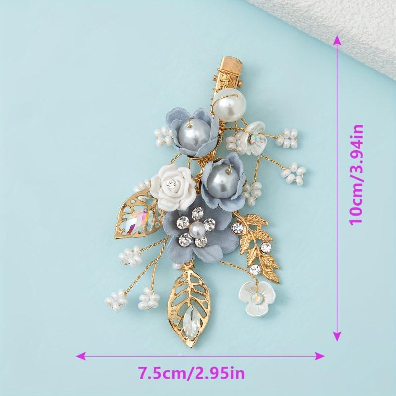 Glitter Metal Flower Hair Clip Crystal Beaded Bridal Hair Clip