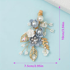 Glitter Metal Flower Hair Clip Crystal Beaded Bridal Hair Clip