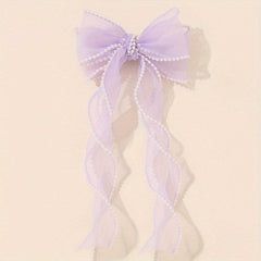Organza Bow Hair Clip Pearl French Barrett Back Head